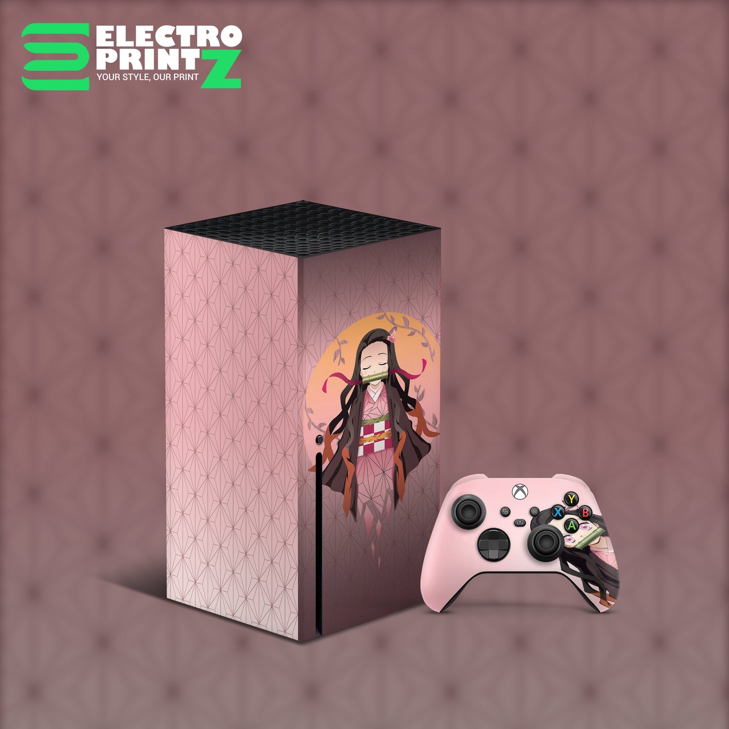 xbox series x skin with demon slayer nezuko design