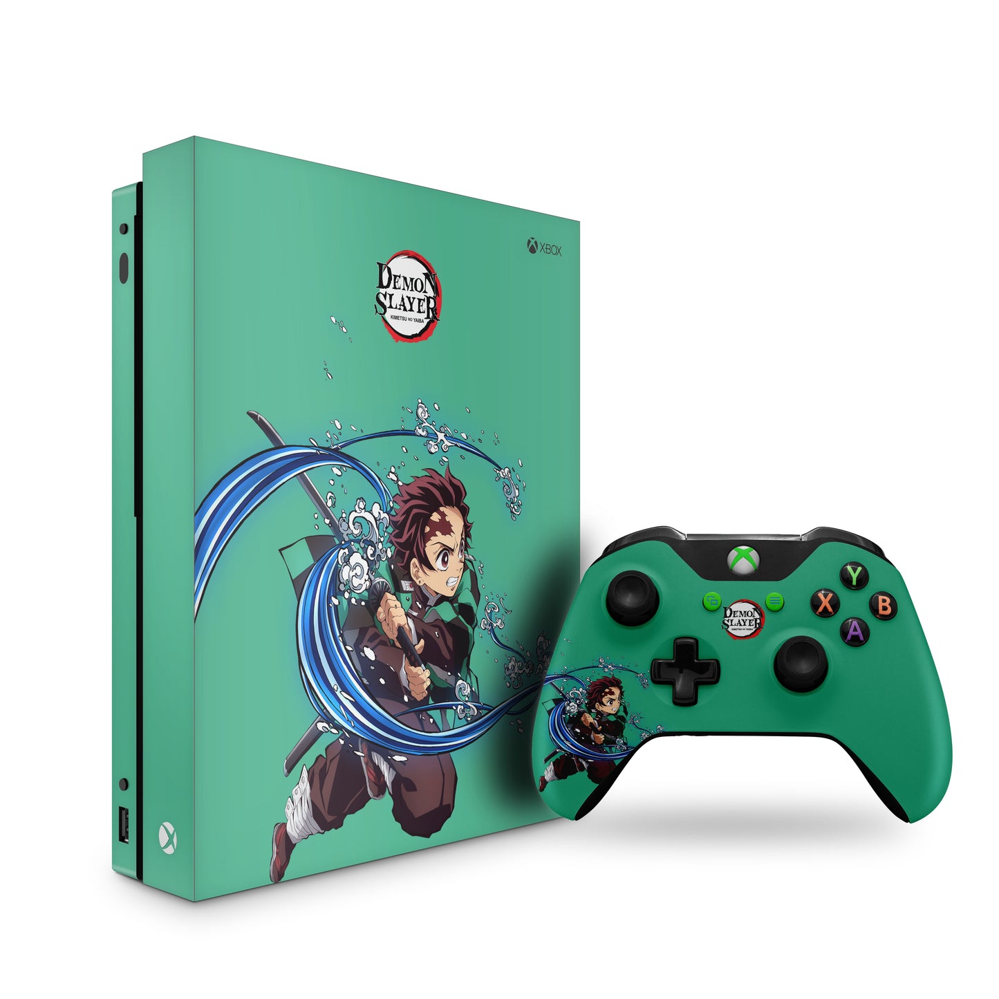 xbox one demon slayer kamado tanjiro design on console and controller