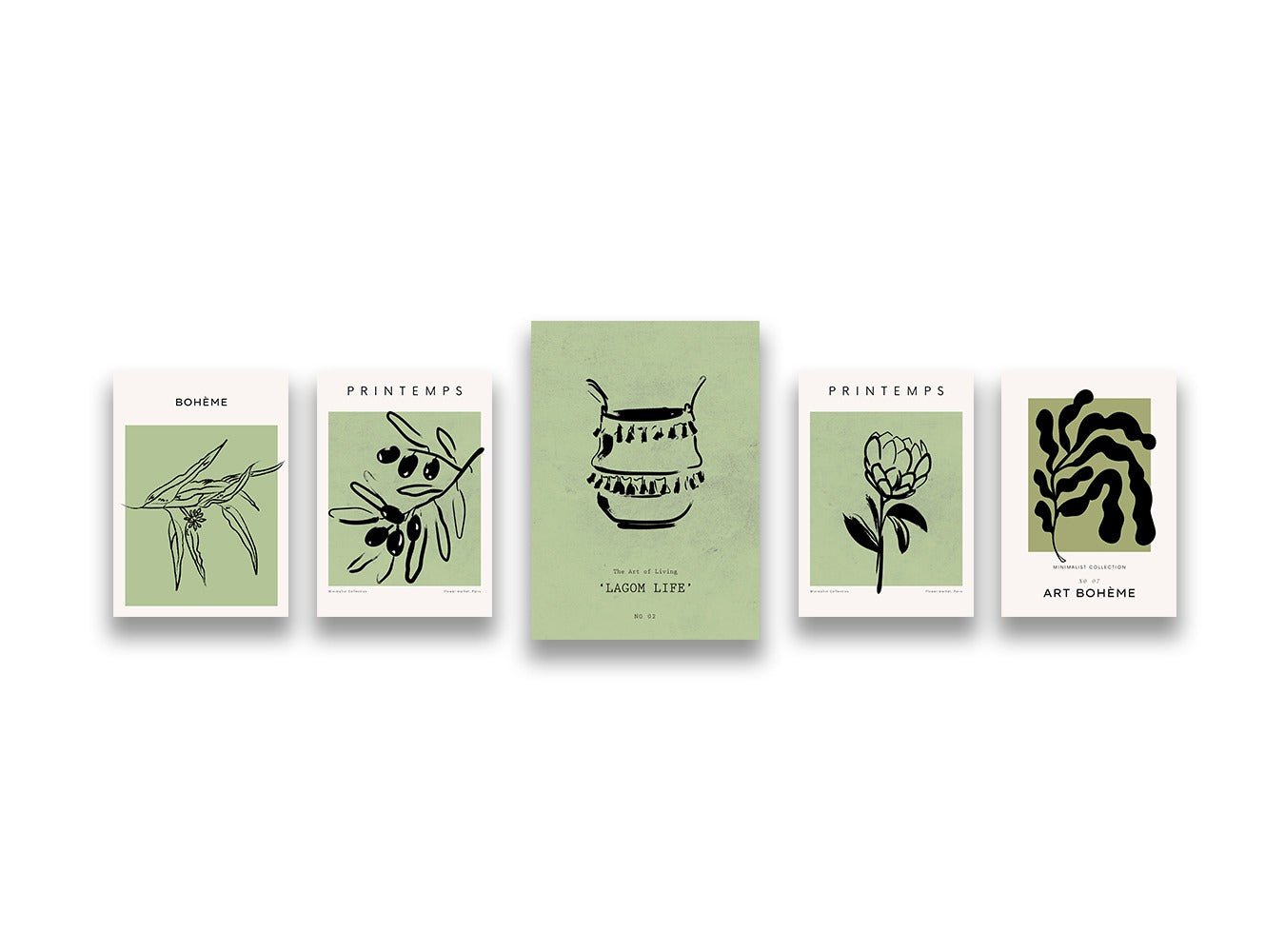Green Minimalist Poster Set (x1 A4, x4 A5) - Poster set