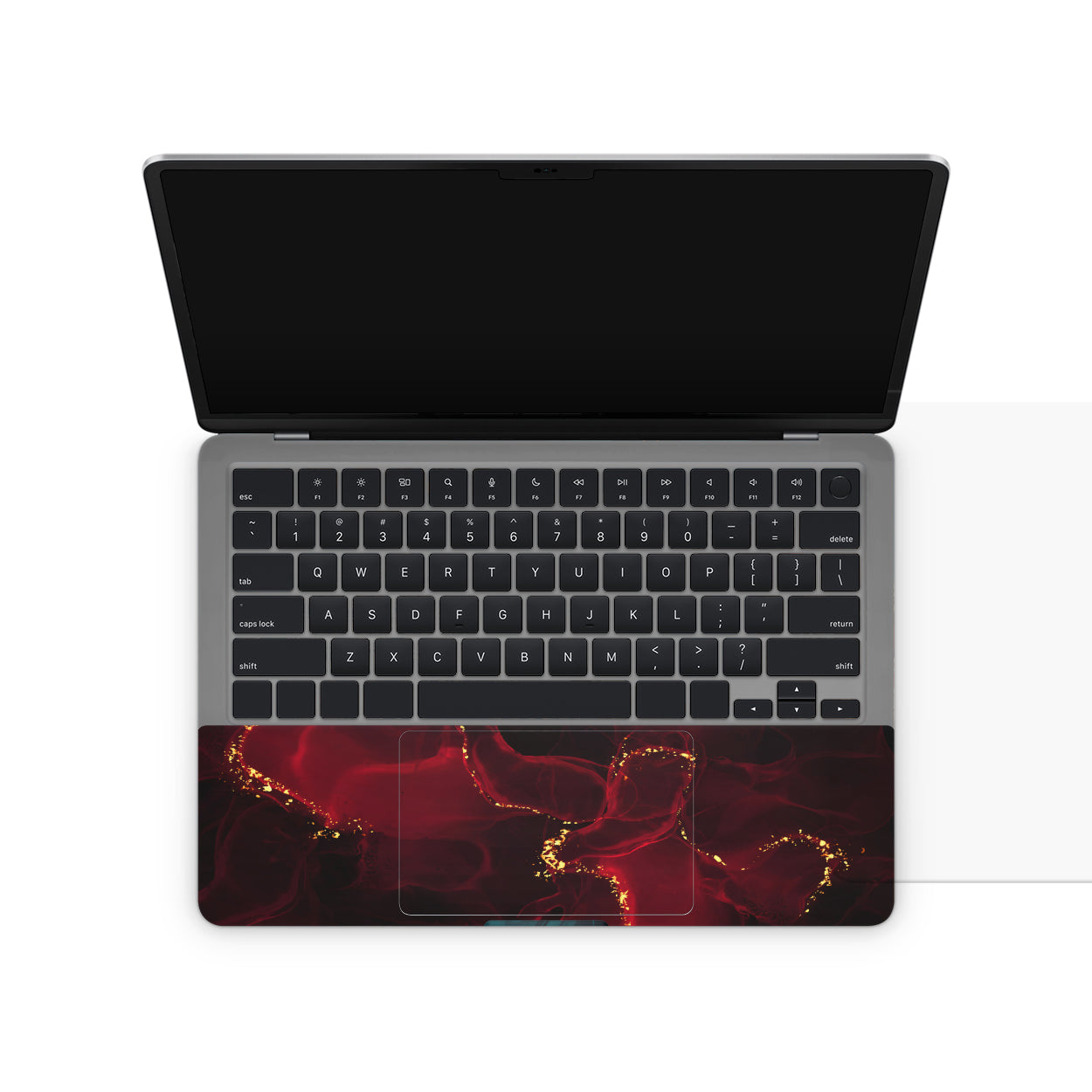 Laptop skins - a red and black abstract design with golden lines (inside)