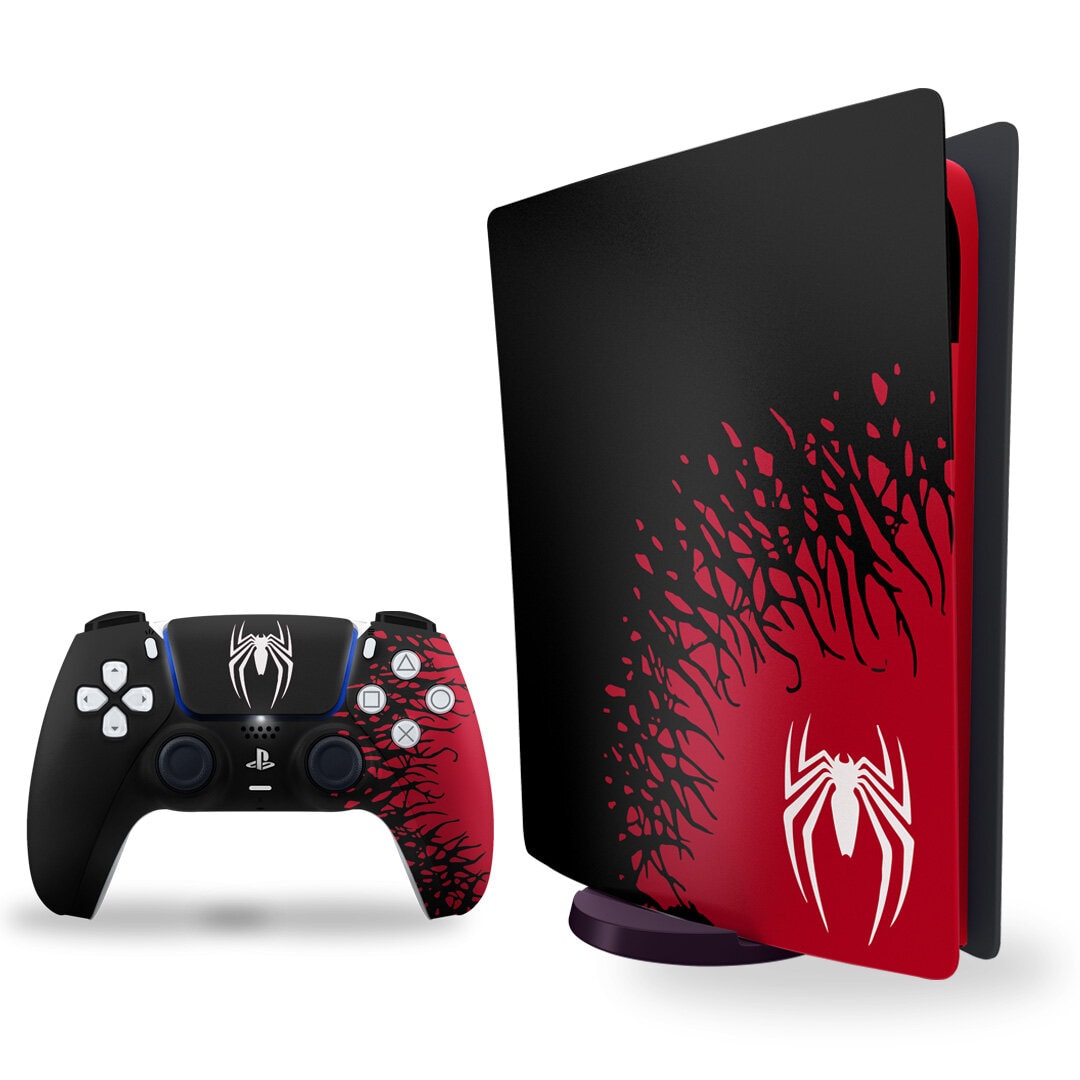 PS5 Skins - Spider man Marvel skin with black background and spider logo