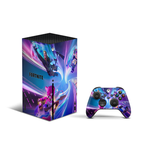 xbox series x skin - fortnite design on console & controller