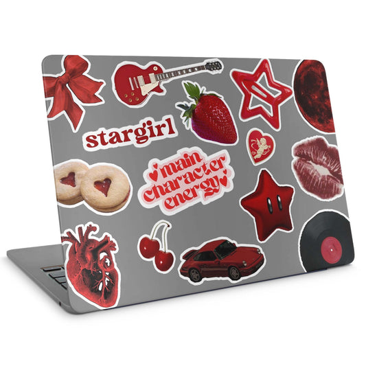 15 Aesthetic Red Stickers Pack - laptop top sticker set