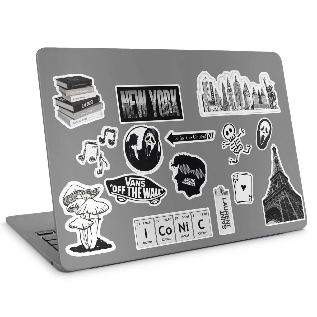 15 Black Stickers Pack - laptop top sticker set