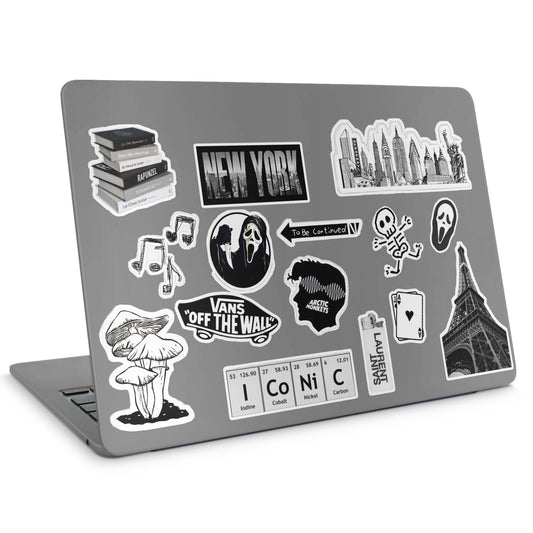 15 Black Stickers Pack - laptop top sticker set