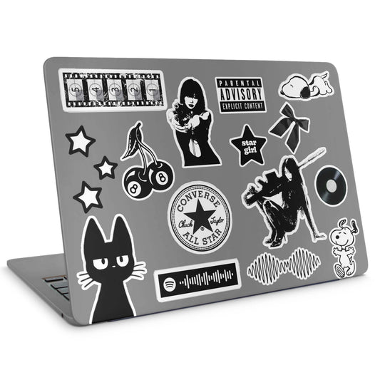 15 Black Y2K Stickers Pack - laptop top sticker set