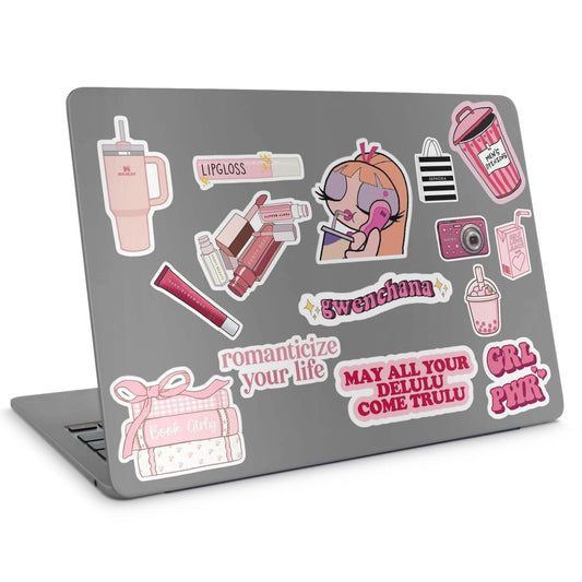 15 Girly Stickers Pack - laptop top sticker set
