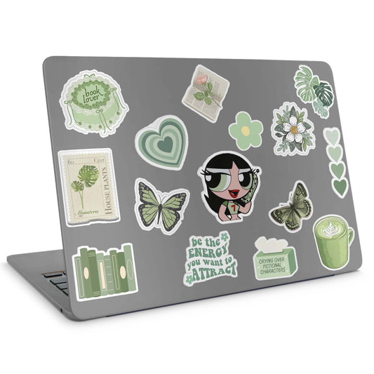 15 Green Girly Stickers Pack - laptop top sticker set