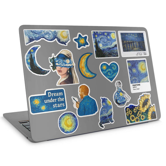 15 Van Gogh Starry Nights Stickers Pack - laptop top sticker set