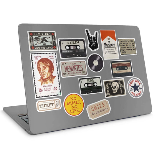 15 Vintage Music Stickers Pack - laptop top sticker set
