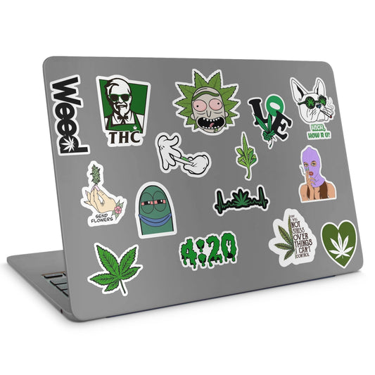 15 Weed Stickers Pack - laptop top sticker set