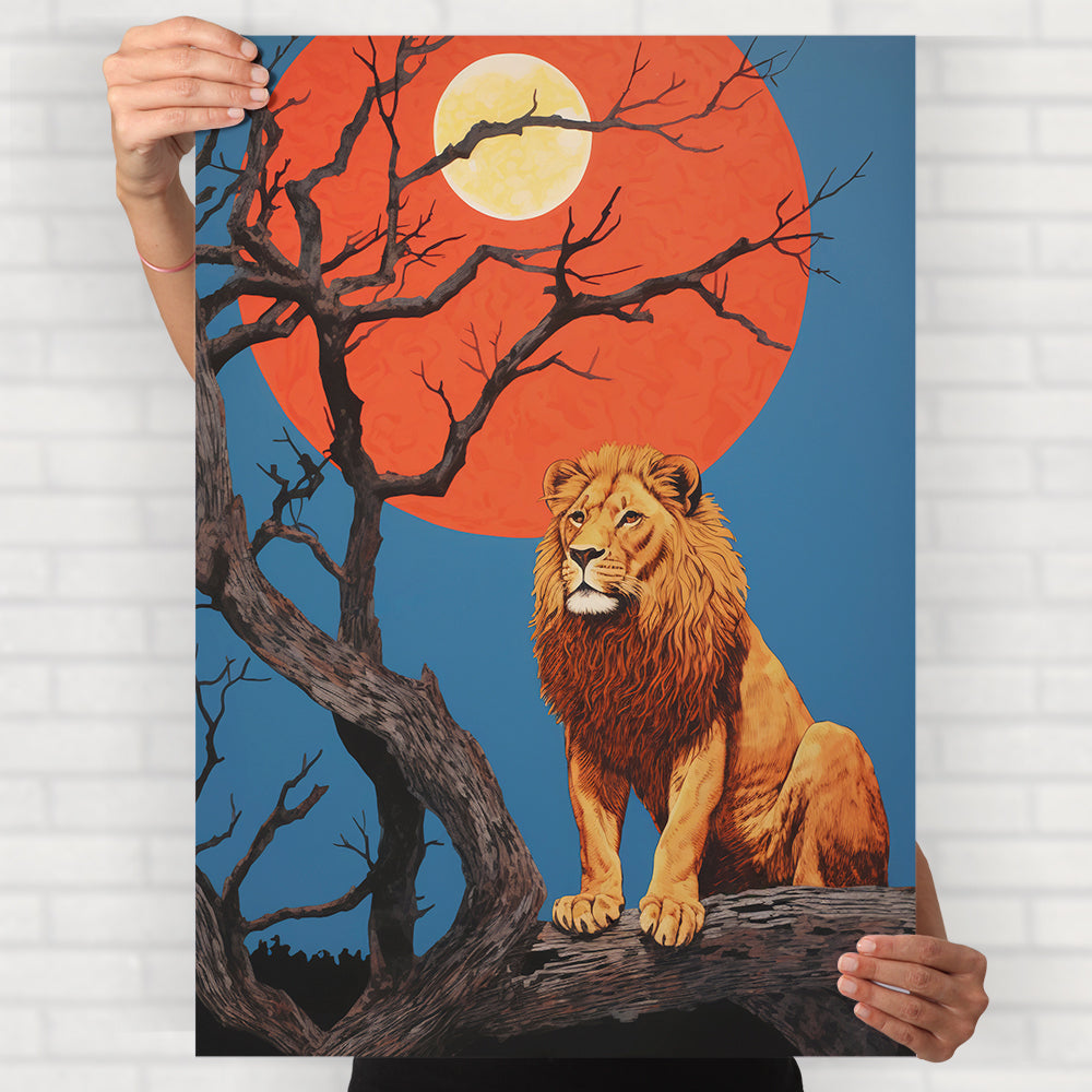 Lion With A Tree Poster