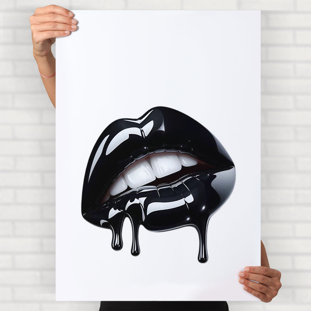 Black Drippy Lips Poster