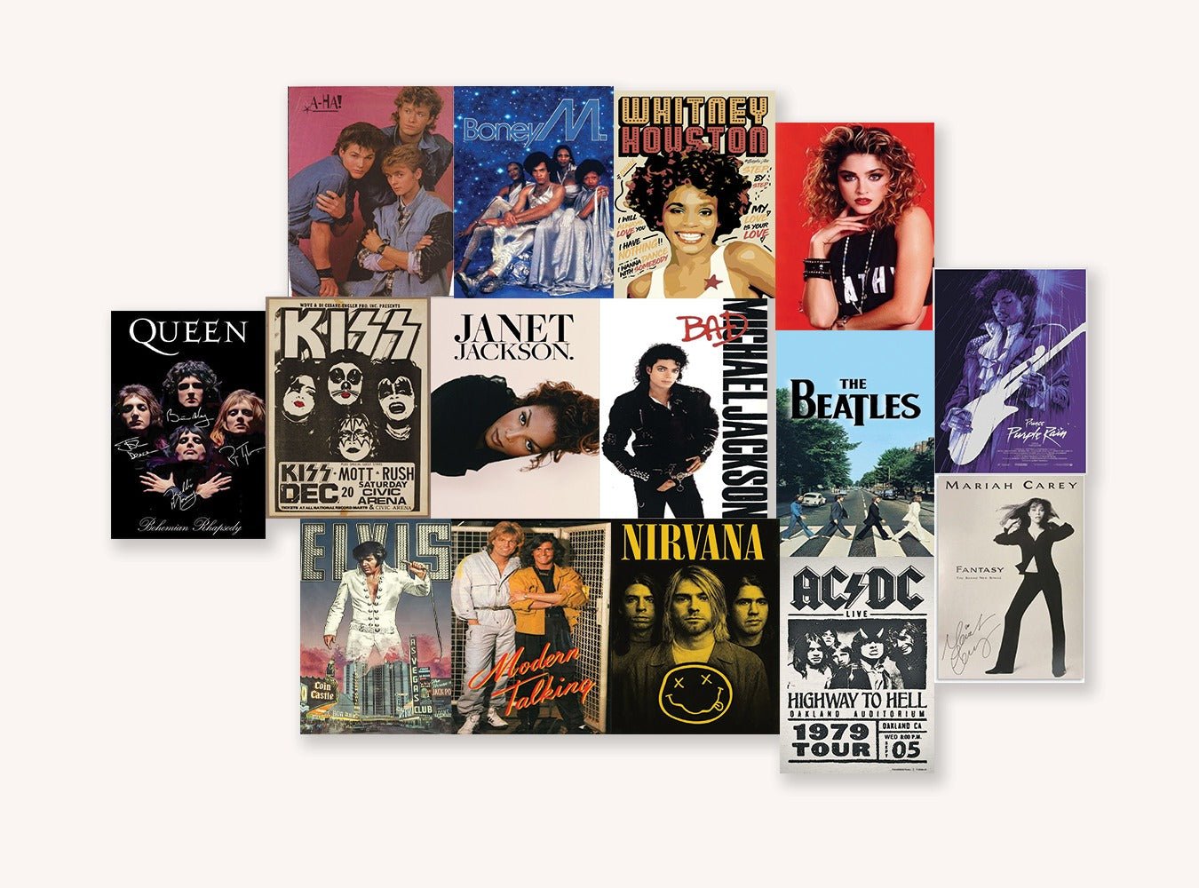 80s 90s Artist Poster Set (x15 A5) - Poster set