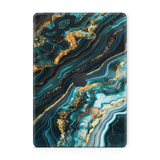 Ipad skin - dark blue marble texture with golden swirls