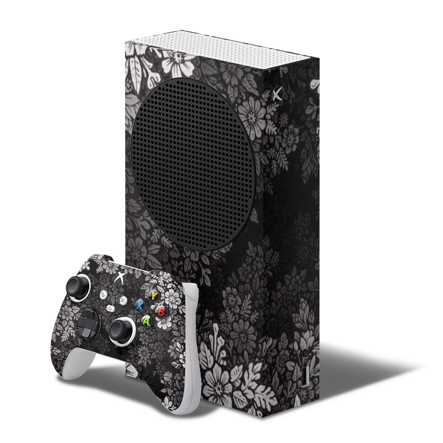 xbox series s skin aesthetic black flowers design