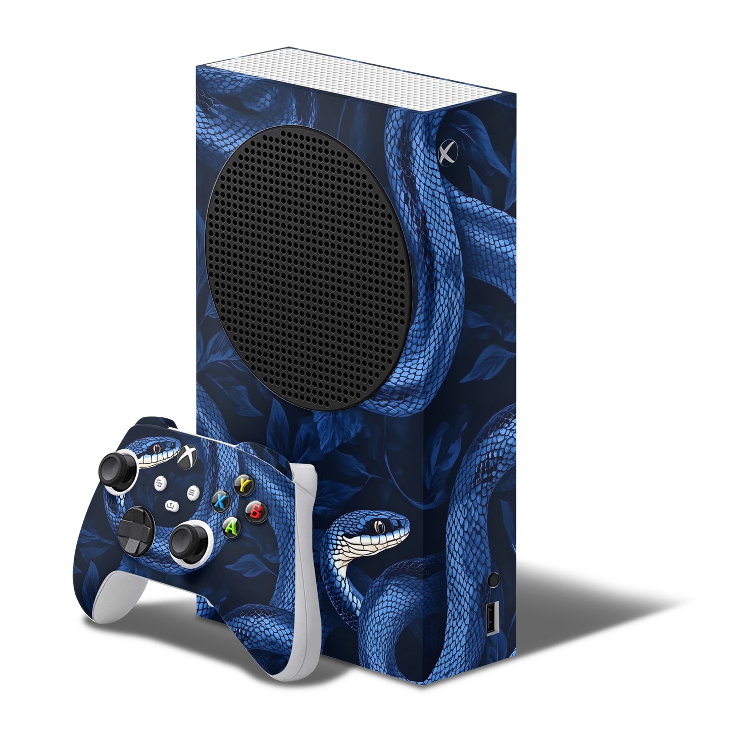 xbox series s skin with blue snakes design on console & controller