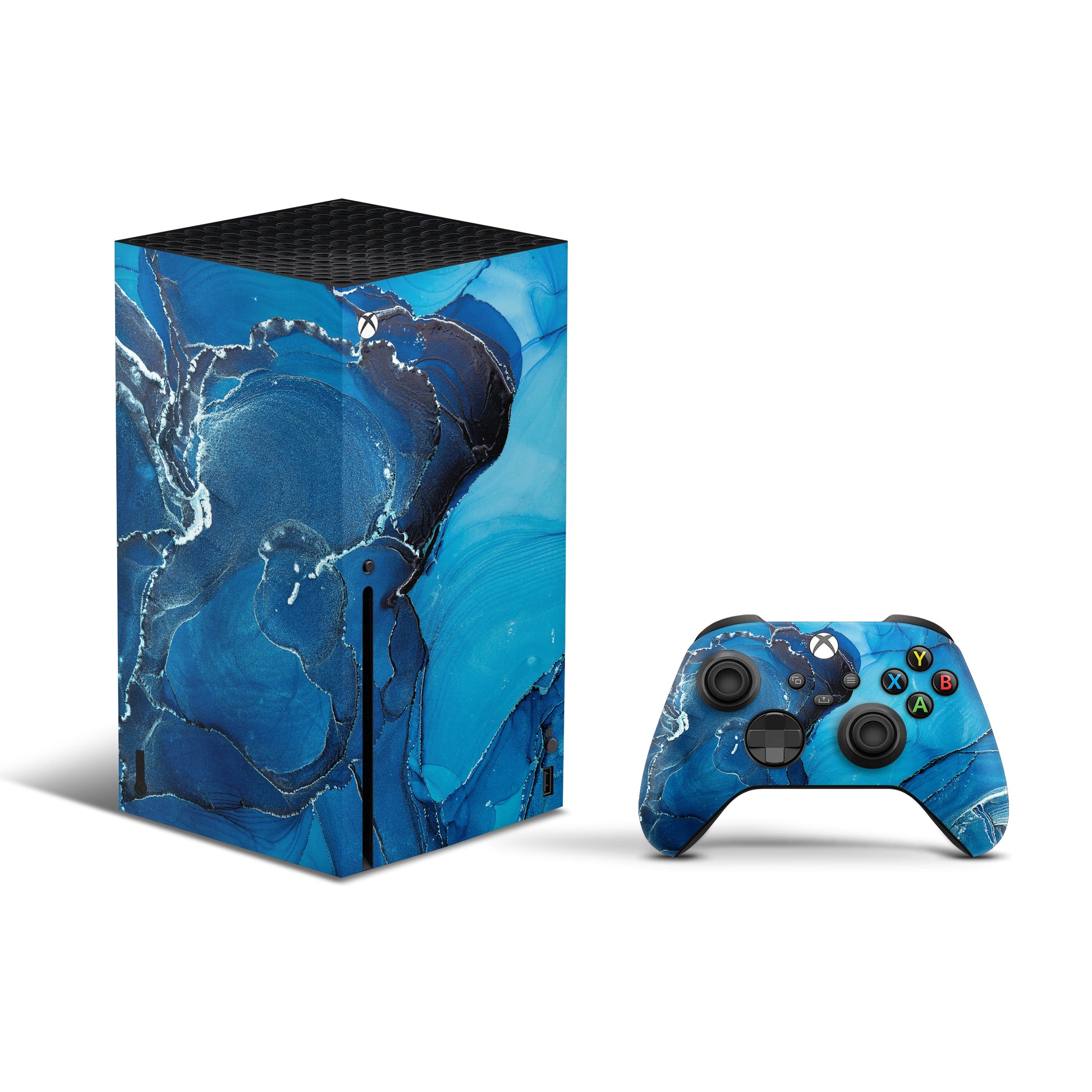 xbox series x skin with blue marble texture design