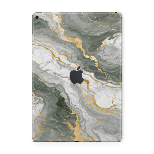 ipad skin - gray marble texture with golden swirls