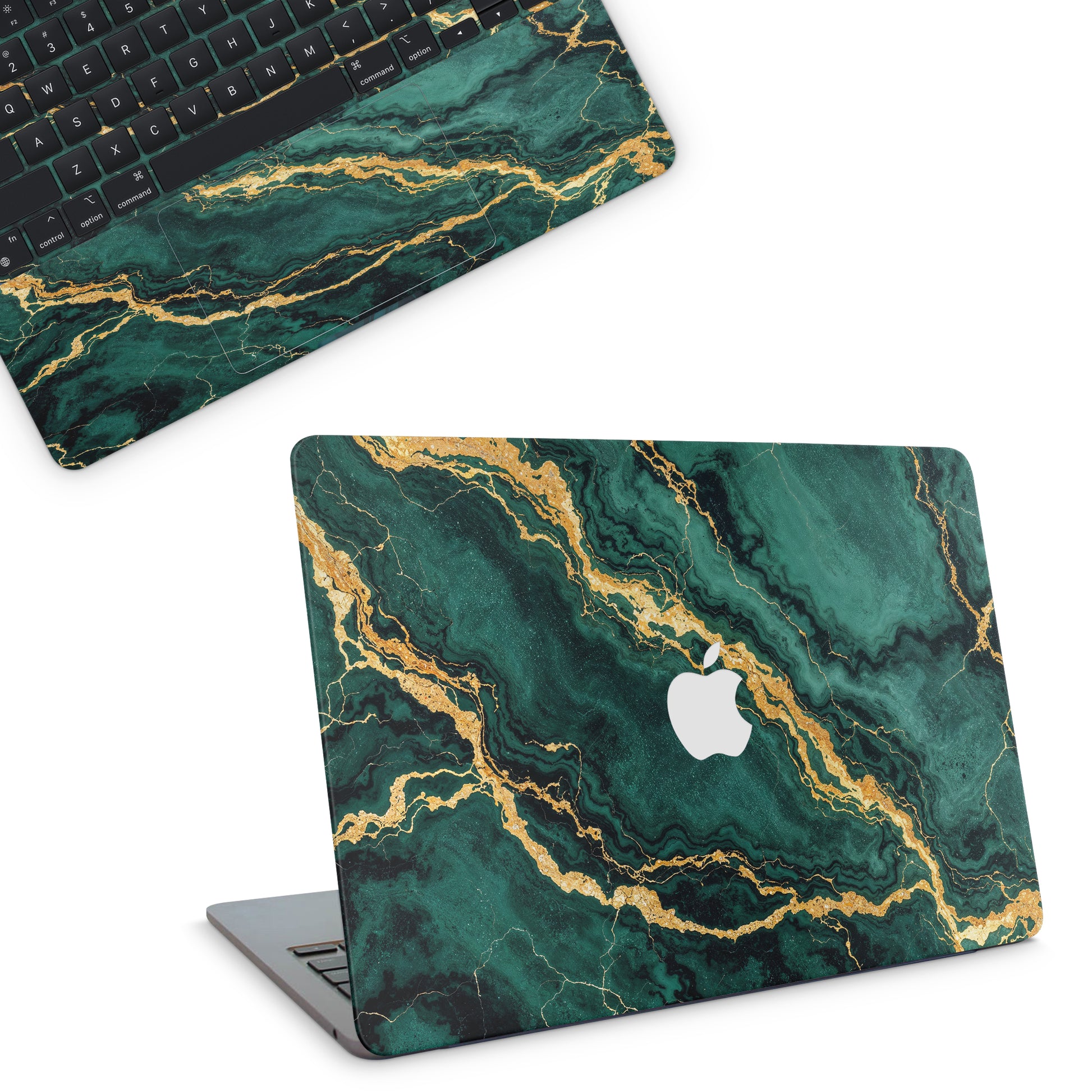 macbook skin with green golden marble texture