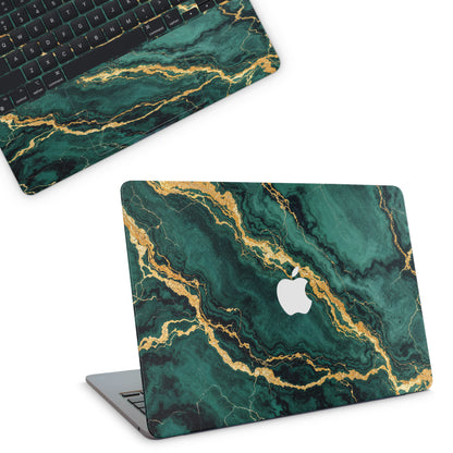 macbook skin with green golden marble texture