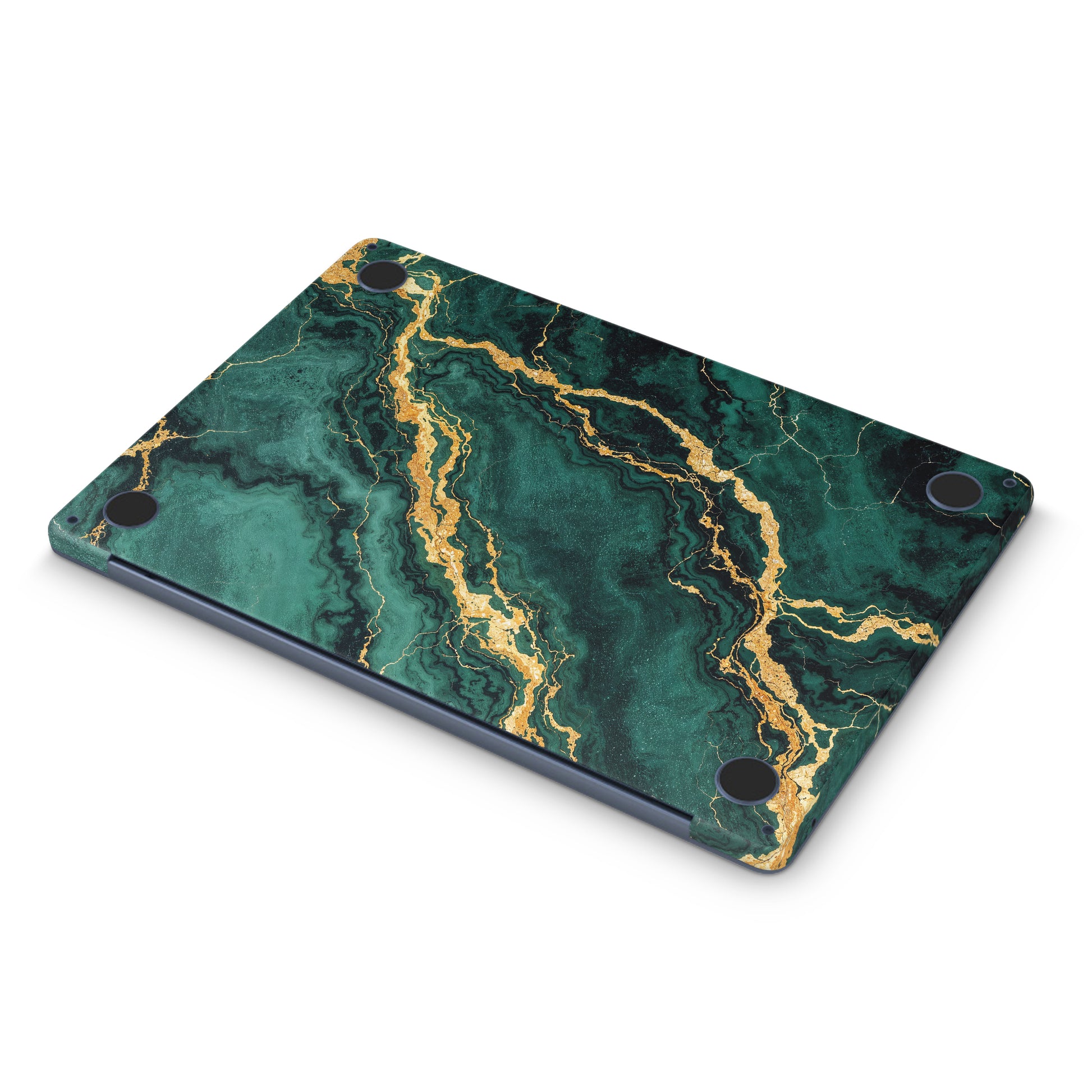 macbook skin with green golden marble texture on bottom