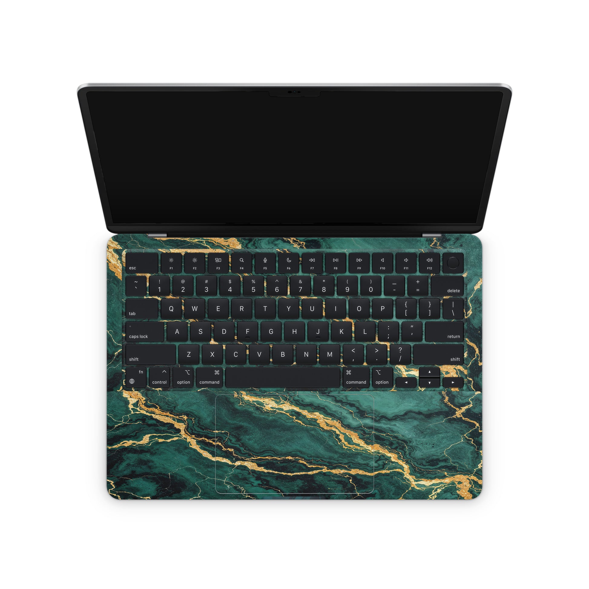 macbook skin with green golden marble texture on keyboard area