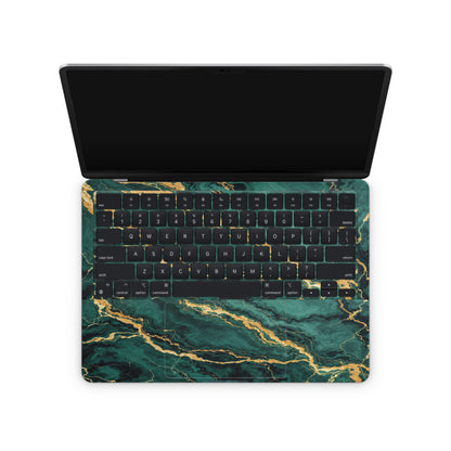 macbook skin with green golden marble texture on keyboard area