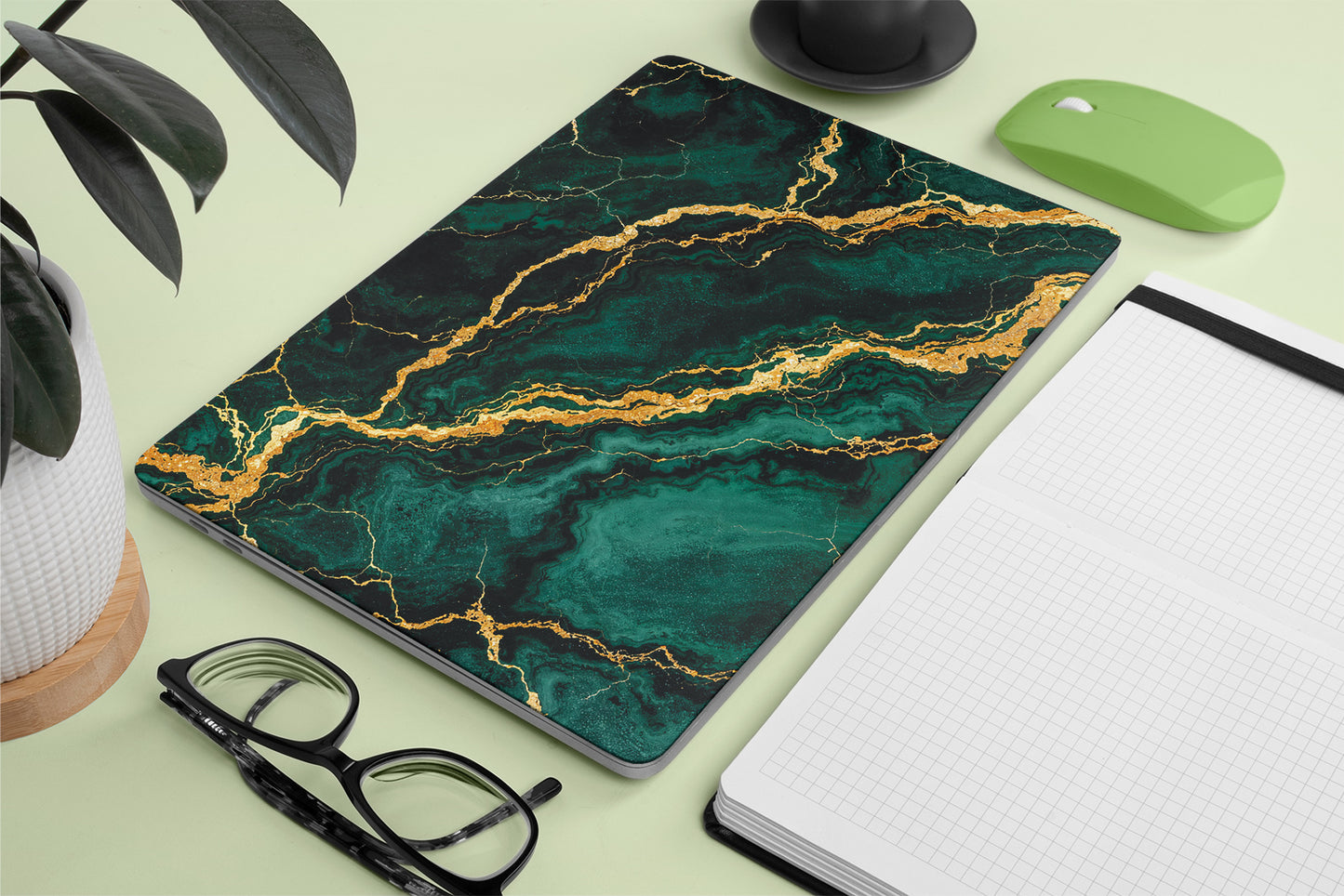 green golden marble texture macbook skin