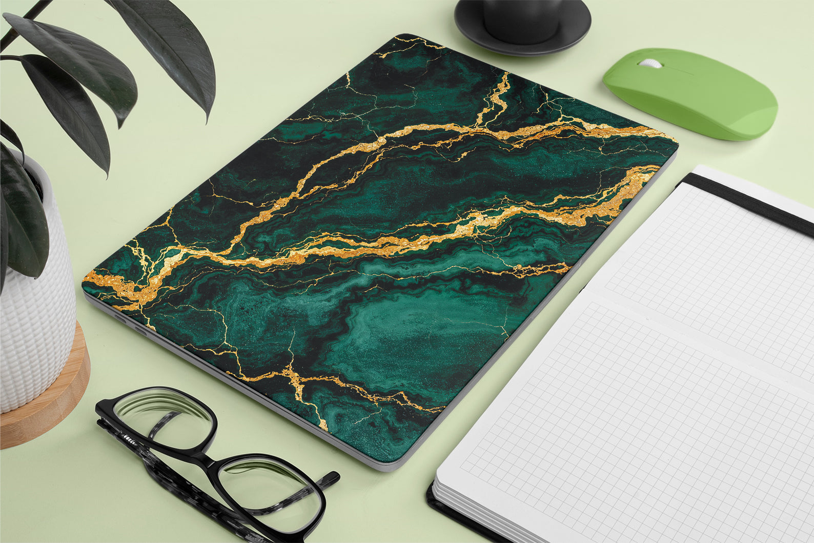 green golden marble texture macbook skin