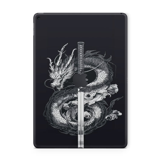 ipad skin - chinese grey dragon with a sword