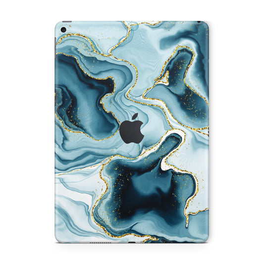 Ipad skin - Light blue royal golden swirl marble texture