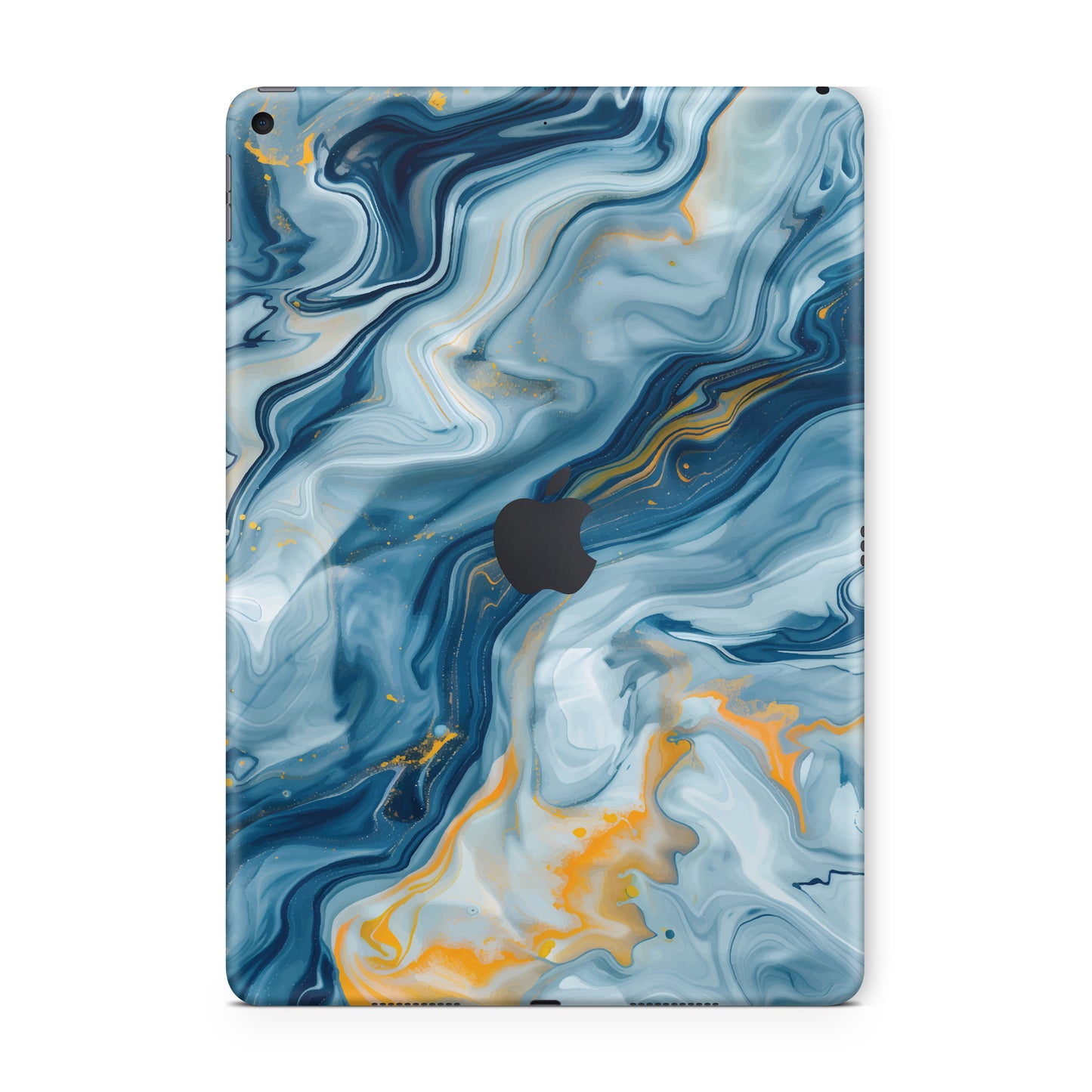 ipad skin - ocean blue luxury marble texture with golden swirls