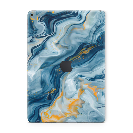 ipad skin - ocean blue luxury marble texture with golden swirls