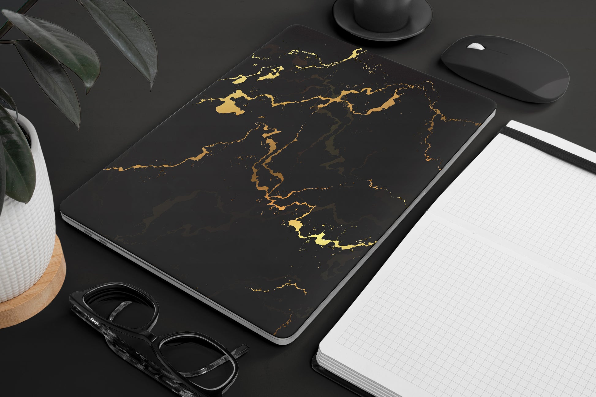 macbook skins with golden marble texture 