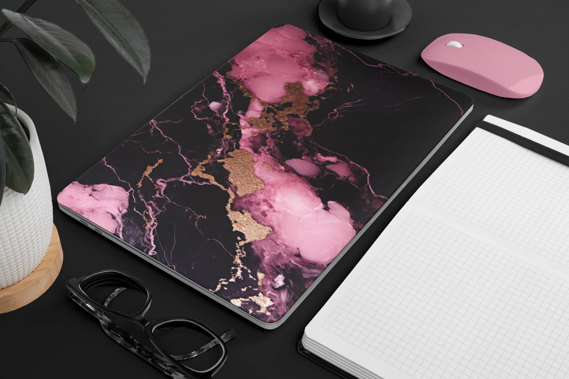 Black & Pink Marble Texture Macbook Skin