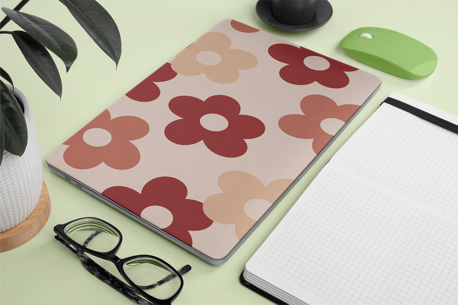 laptop skin with beige flower aesthetic
