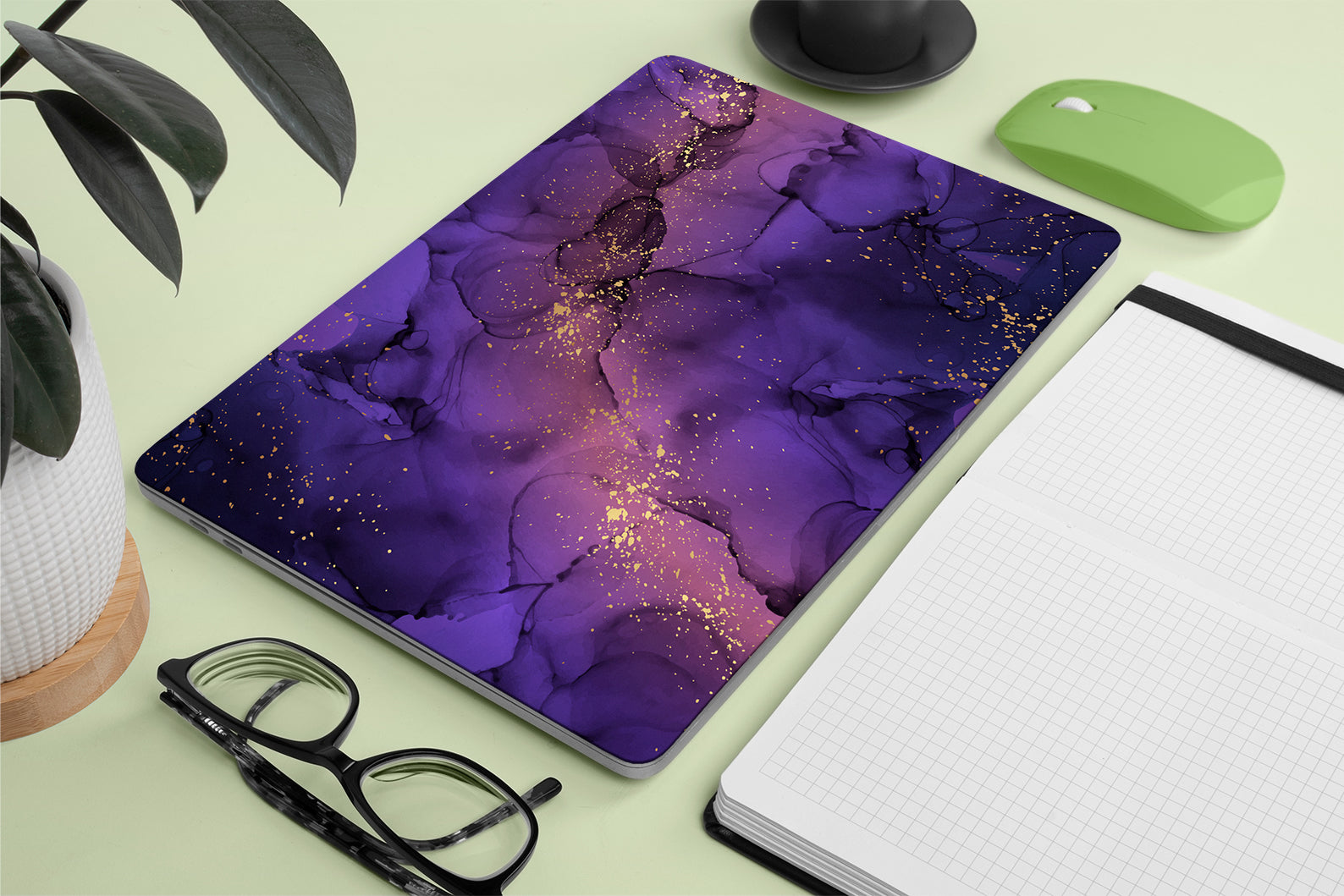 laptop skin with purple marble texture design