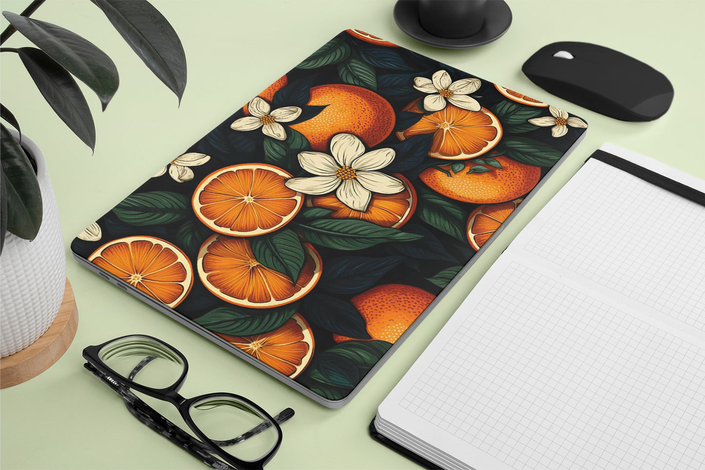 laptop skin with aesthetic oranges design