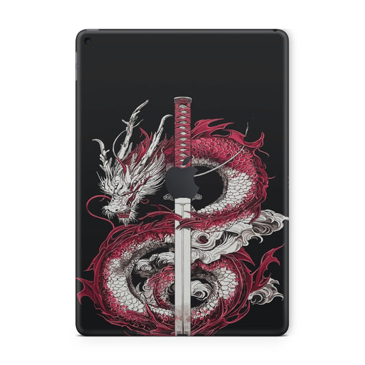 ipad skin - chinese red dragon with sword