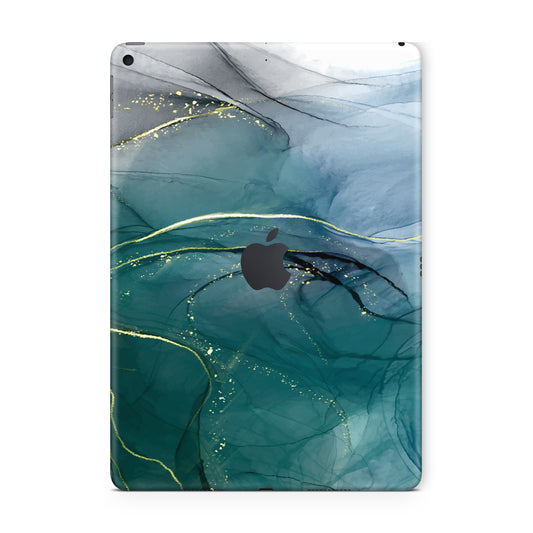 ipad skin - turquoise blue marble texture with golden swirls