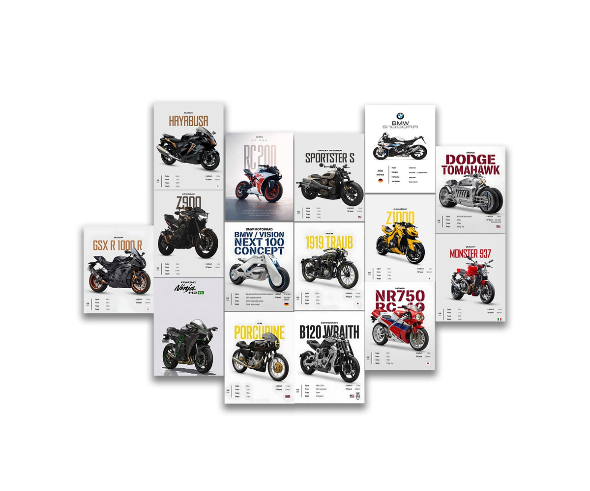 Cool Bikes Poster Set (x15 A5)
