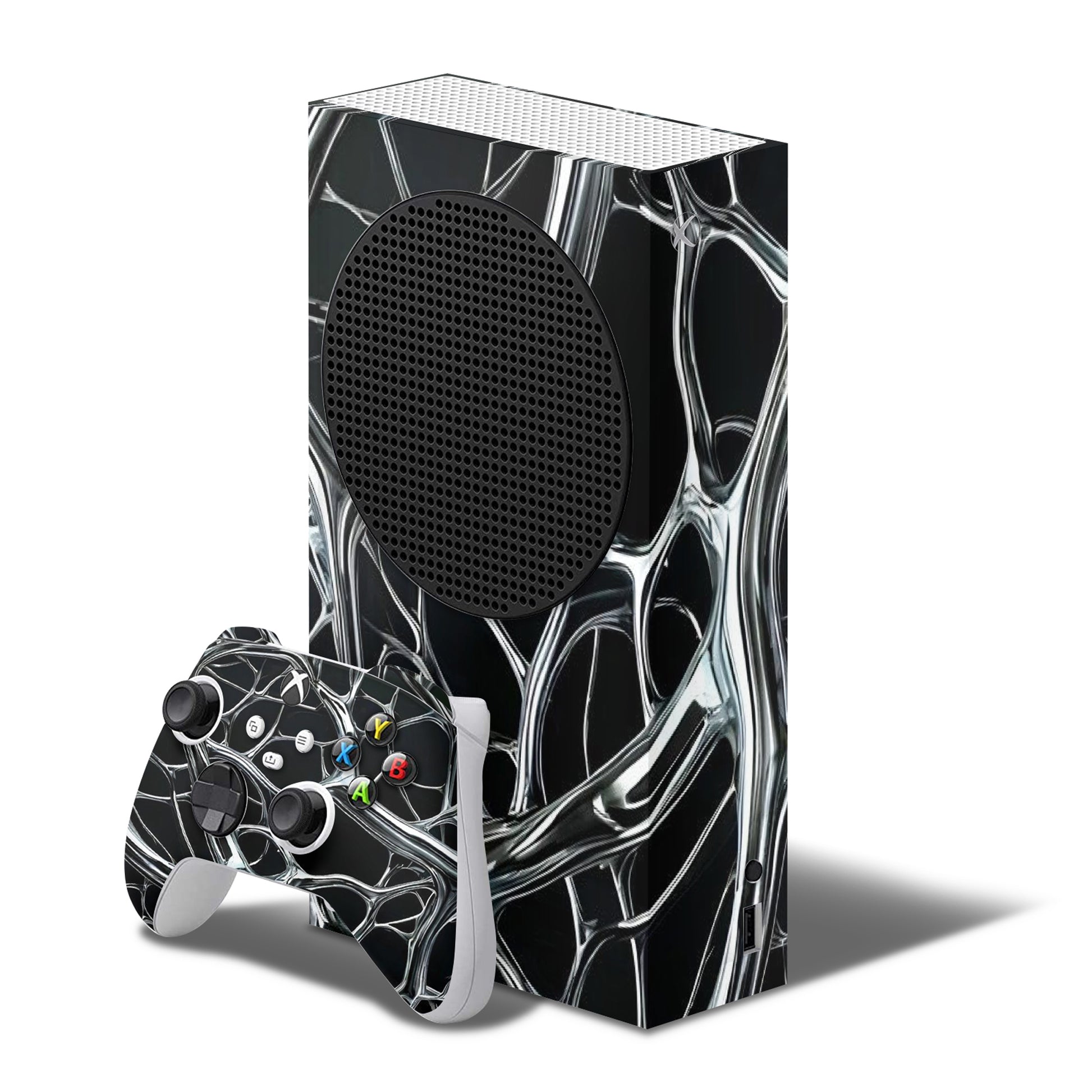 xbox series s skin - white metallic pattern on console & controller