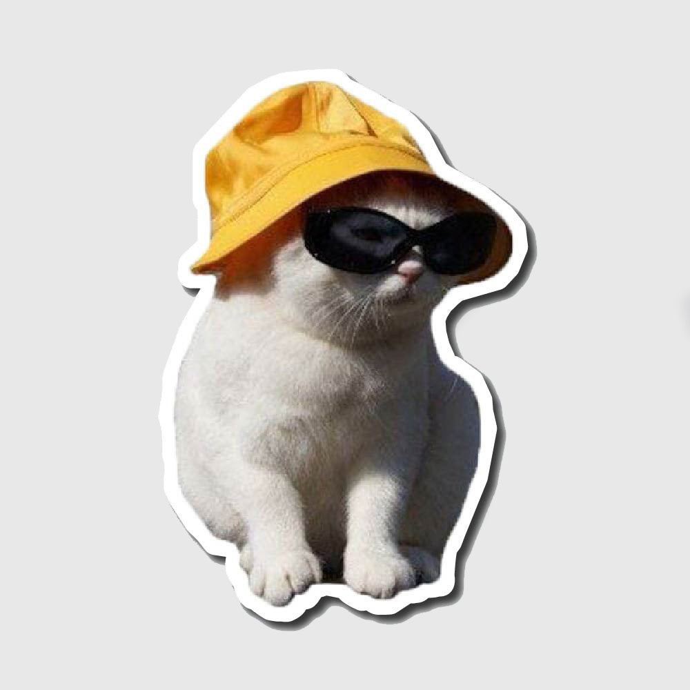 Glasses cat with yellow hat sticker