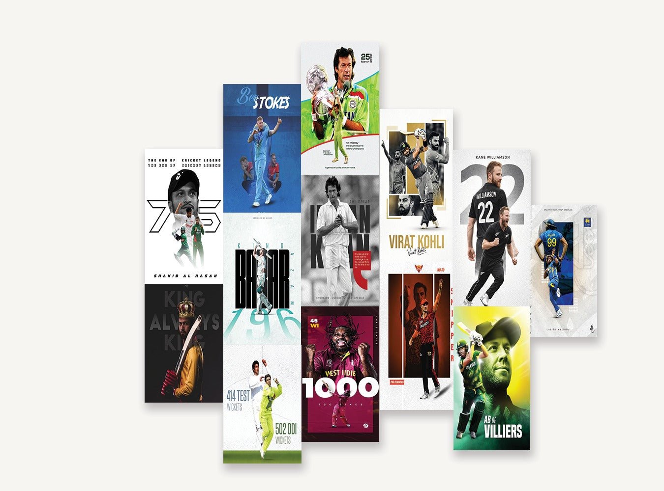 Cricket Legends Posters Set (x13 A5) - Poster set