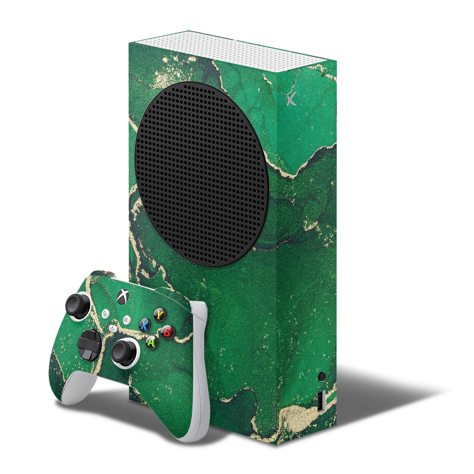 xbox series s skin with green glitter design
