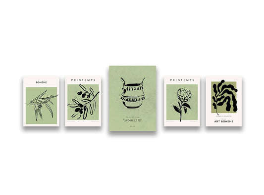 Green Minimalist Poster Set (x1 A4, x4 A5) - Poster set