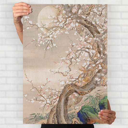 Japanese Plum Blossoms in Moonlight Poster - Posters