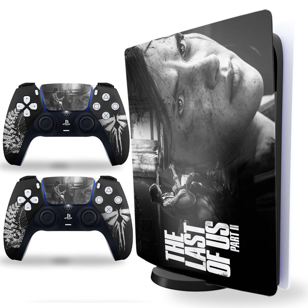 ps5 skin with last of us part 2 design on console and controller