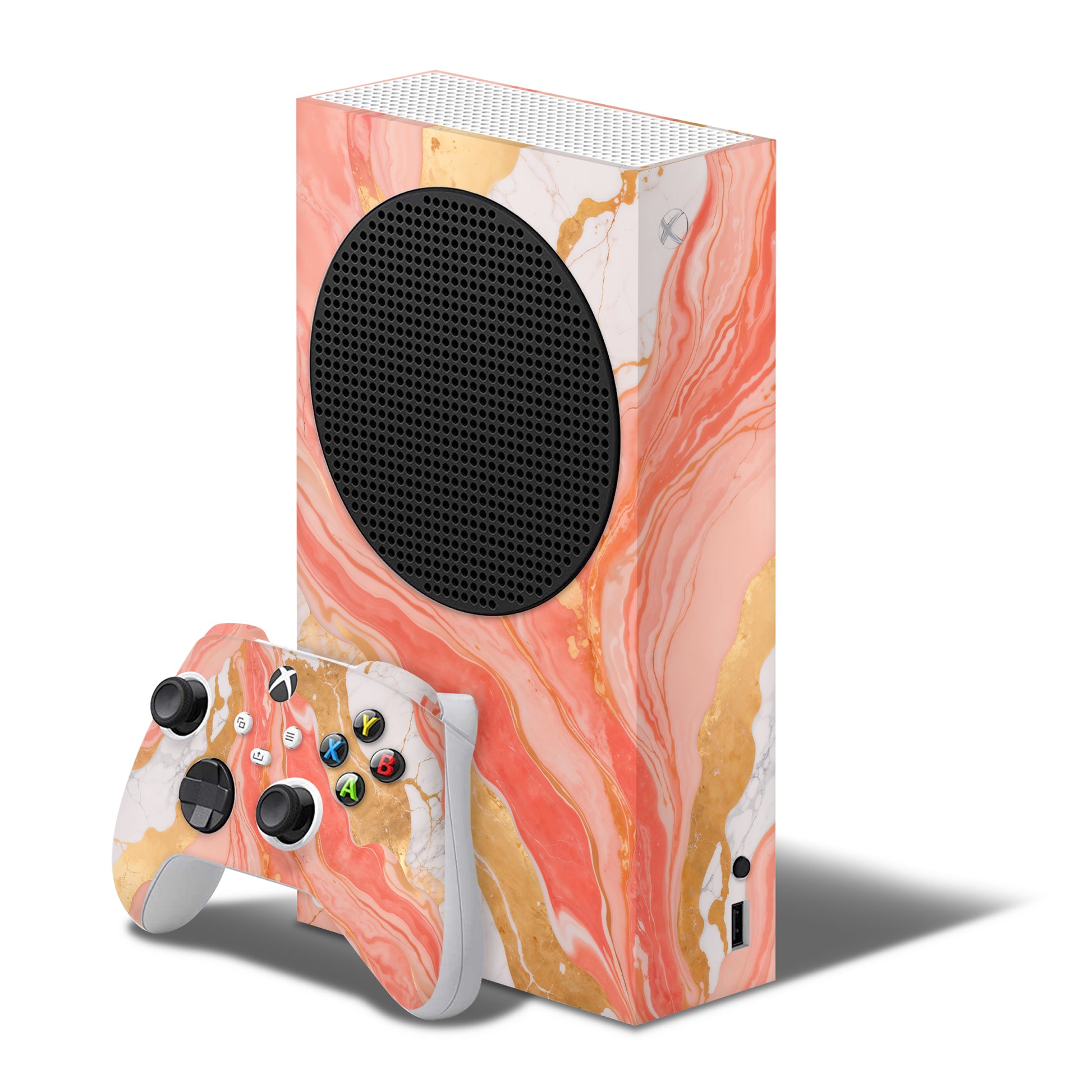 xbox series s skins with pink marble texture design